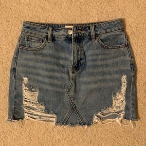 Distressed denim skirt